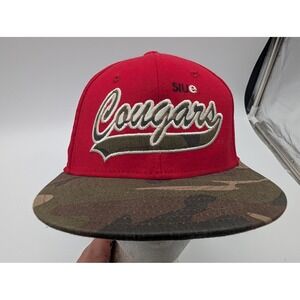 SIUE Cougars Hat Red Camo Flat Brim Fitted Cap Southern Illinois University Edwa